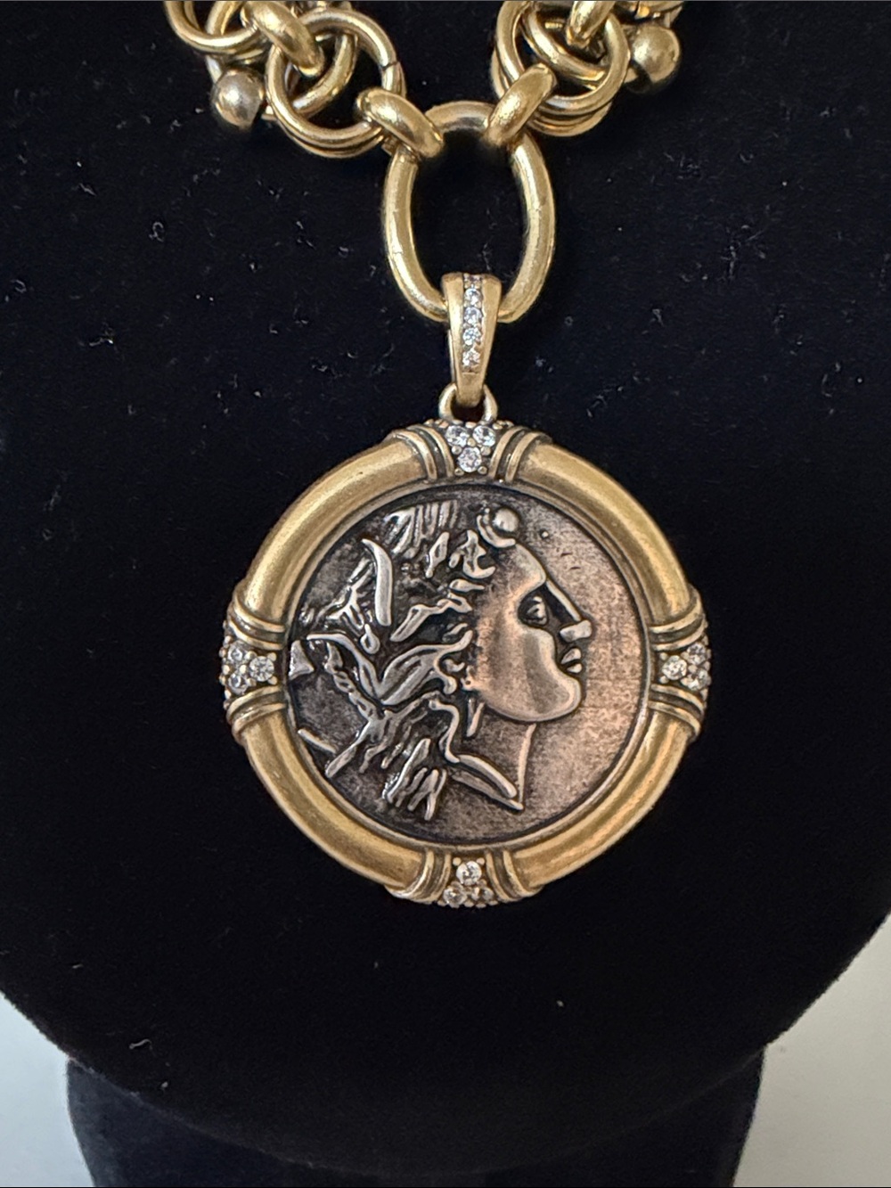 Gold Two-Tone Medallion Necklace with Coin Pendant - Picture 3 of 10